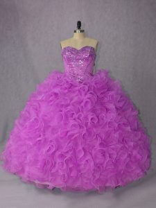 Lilac Sleeveless Organza Lace Up Quinceanera Dresses for Sweet 16 and Quinceanera