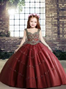 Stylish Red Evening Gowns Party and Sweet 16 and Wedding Party with Beading Straps Sleeveless Lace Up