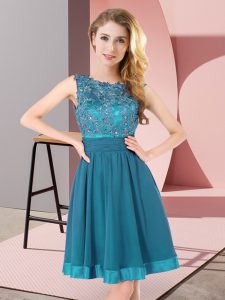 Scoop Sleeveless Chiffon Bridesmaid Dresses Beading and Appliques Backless