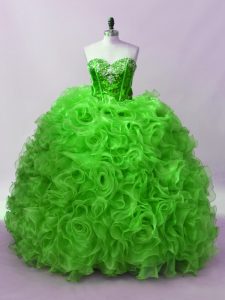 Dazzling Green Lace Up Sweetheart Beading and Ruffles Sweet 16 Dresses Organza Sleeveless