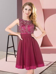 Extravagant Purple Empire Beading and Appliques Bridesmaid Gown Backless Chiffon Sleeveless Mini Length