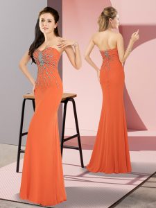 Delicate Floor Length Orange Red Prom Party Dress Chiffon Sleeveless Beading