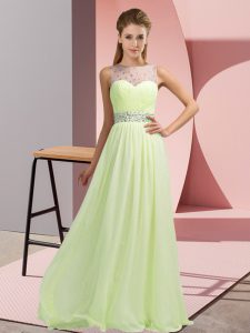 Fancy Yellow Green Empire Chiffon Scoop Sleeveless Beading Floor Length Backless Celeb Inspired Gowns