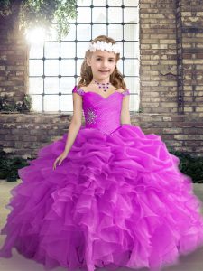 Organza Sleeveless Floor Length Pageant Dress and Beading and Ruffles and Pick Ups