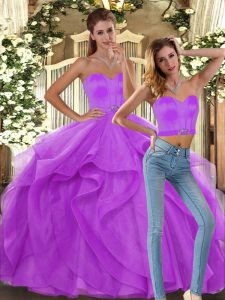 Lilac Sweet 16 Quinceanera Dress Sweet 16 and Quinceanera with Ruffles Sweetheart Sleeveless Lace Up