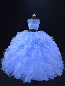 Blue Sleeveless Organza Zipper Sweet 16 Quinceanera Dress for Sweet 16 and Quinceanera