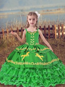 Green Sleeveless Organza Lace Up Girls Pageant Dresses for Wedding Party