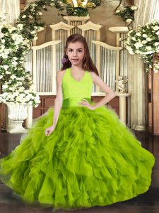 Custom Design Green Sleeveless Floor Length Ruffles Lace Up Little Girl Pageant Gowns