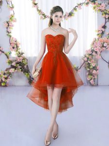 Chic Tulle Sweetheart Sleeveless Lace Up Lace Wedding Guest Dresses in Rust Red