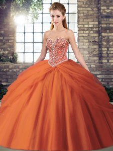 New Arrival Ball Gowns Sleeveless Orange Red Ball Gown Prom Dress Brush Train Lace Up