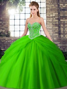 Dramatic Green Sleeveless Beading and Pick Ups Lace Up Sweet 16 Quinceanera Dress
