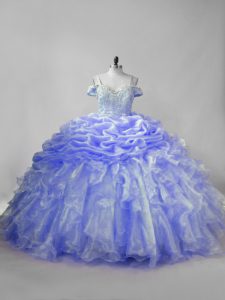 Superior Straps Sleeveless Organza Quinceanera Dress Beading and Ruffles and Pick Ups Brush Train Lace Up