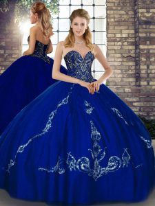 Fantastic Sweetheart Sleeveless Tulle Quinceanera Gown Beading and Embroidery Lace Up