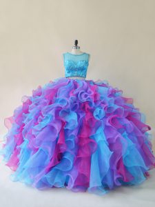 Graceful Multi-color Sleeveless Organza Lace Up Sweet 16 Dresses for Sweet 16 and Quinceanera