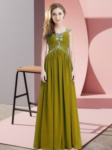 Straps Cap Sleeves Chiffon Prom Dress Beading and Ruching Lace Up