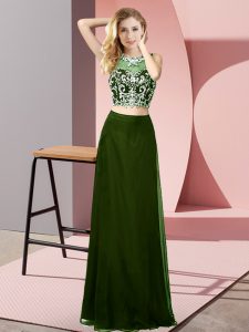 Olive Green Prom and Party with Beading Scoop Sleeveless Backless