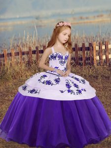 Customized Sleeveless Floor Length Embroidery Lace Up Custom Made Pageant Dress with Eggplant Purple and Purple