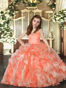 Low Price Peach Sleeveless Organza Lace Up Evening Gowns for Party and Wedding Party