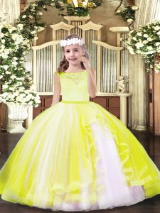 High Class Yellow Sleeveless Tulle Zipper Girls Pageant Dresses for Party and Sweet 16 and Wedding Party