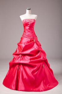 Strapless Sleeveless Taffeta Quinceanera Dresses Beading and Appliques Lace Up