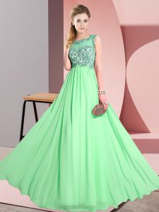 Scoop Sleeveless Chiffon Bridesmaid Gown Beading and Appliques Backless
