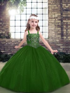 Green Straps Lace Up Beading Pageant Dress Sleeveless