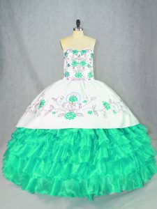 Charming Turquoise Sleeveless Embroidery and Ruffled Layers Floor Length Quinceanera Dresses