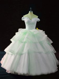 Apple Green Sleeveless Organza Brush Train Lace Up Sweet 16 Dress