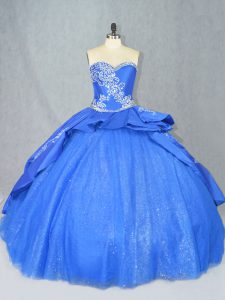 Fashion Blue Sweetheart Neckline Beading and Embroidery Quince Ball Gowns Sleeveless Lace Up