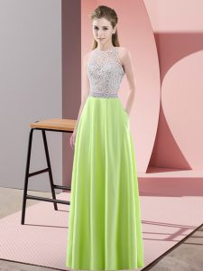 Top Selling Yellow Green Satin Backless Prom Dress Sleeveless Floor Length Beading