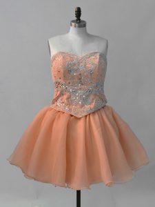 Spectacular Ball Gowns Evening Dress Orange Sweetheart Organza Sleeveless Mini Length Lace Up