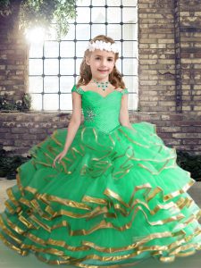 Asymmetrical Ball Gowns Sleeveless Apple Green Kids Pageant Dress Lace Up