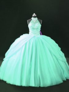 Apple Green Sleeveless Tulle Lace Up Vestidos de Quinceanera for Sweet 16 and Quinceanera