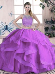 Unique Sleeveless Lace Up Floor Length Beading and Lace and Ruffles Quinceanera Gowns