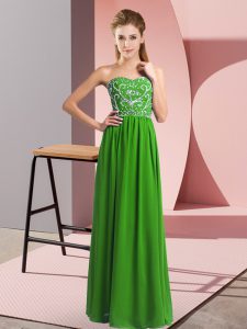 Popular Green Empire Sweetheart Sleeveless Chiffon Floor Length Lace Up Beading Red Carpet Prom Dress