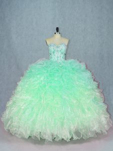 Teal Sweetheart Lace Up Beading and Ruffles Sweet 16 Dresses Sleeveless