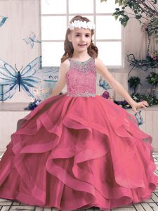 Fashion Floor Length Ball Gowns Sleeveless Red Little Girls Pageant Dress Wholesale Lace Up