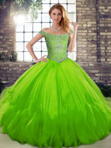 Sleeveless Floor Length Beading and Ruffles Lace Up Sweet 16 Quinceanera Dress