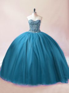 New Style Floor Length Ball Gowns Sleeveless Teal Quinceanera Dress Lace Up