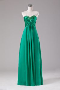 Floor Length Zipper Prom Gown Green for Prom and Party with Beading
