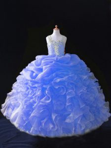 Superior Straps Sleeveless Organza Pageant Dress Womens Beading and Ruffles and Pick Ups Zipper