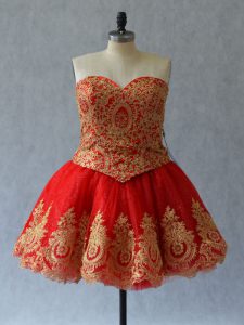 Nice Sweetheart Sleeveless Tulle Appliques and Embroidery Lace Up