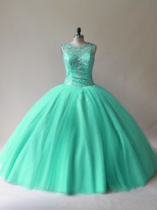 Floor Length Lace Up Sweet 16 Quinceanera Dress Aqua Blue for Sweet 16 and Quinceanera with Beading