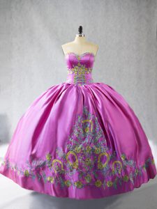 Dramatic Satin Sleeveless Floor Length Quinceanera Gowns and Embroidery