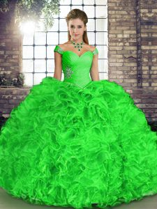 Fabulous Green Lace Up Quinceanera Gown Beading and Ruffles Sleeveless Floor Length