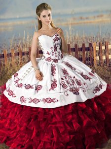 Decent Sweetheart Sleeveless Lace Up Quinceanera Gown Red Organza