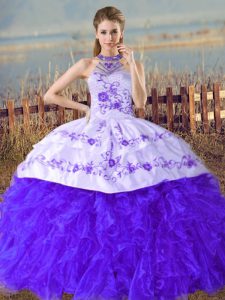 Romantic Sleeveless Court Train Lace Up Embroidery and Ruffles Quinceanera Dress