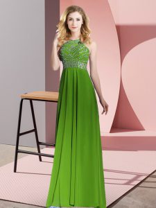 Green Empire Beading Prom Dress Backless Chiffon Sleeveless Floor Length