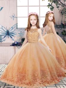 Scoop Sleeveless Tulle Kids Pageant Dress Lace and Appliques Backless