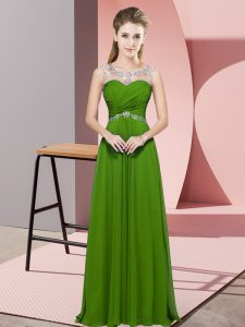 Green Sleeveless Floor Length Beading Backless Homecoming Dresses